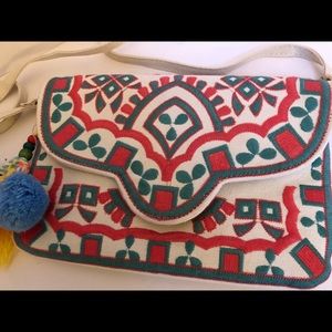 Embroidered Canvas Clutch Purse New
